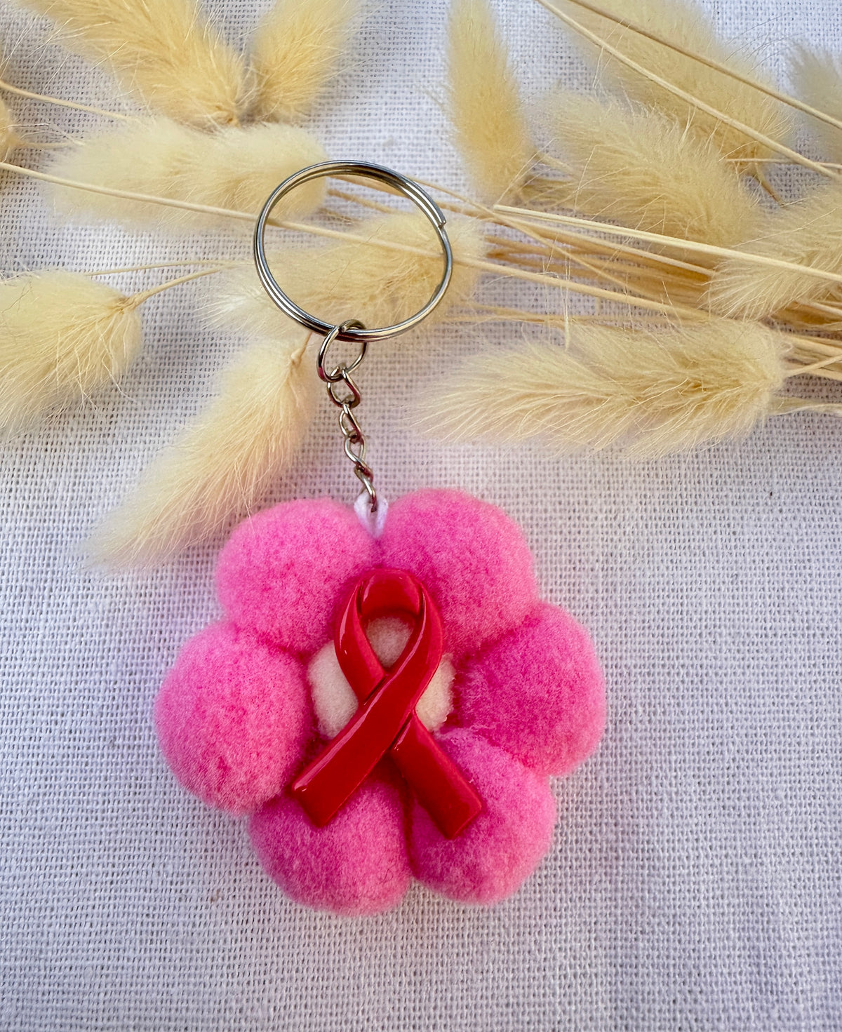 Porte-clés Fleur – Octobre Rose 🎀